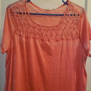 CATO Pullover Top Coral Xlg Detailing on Front